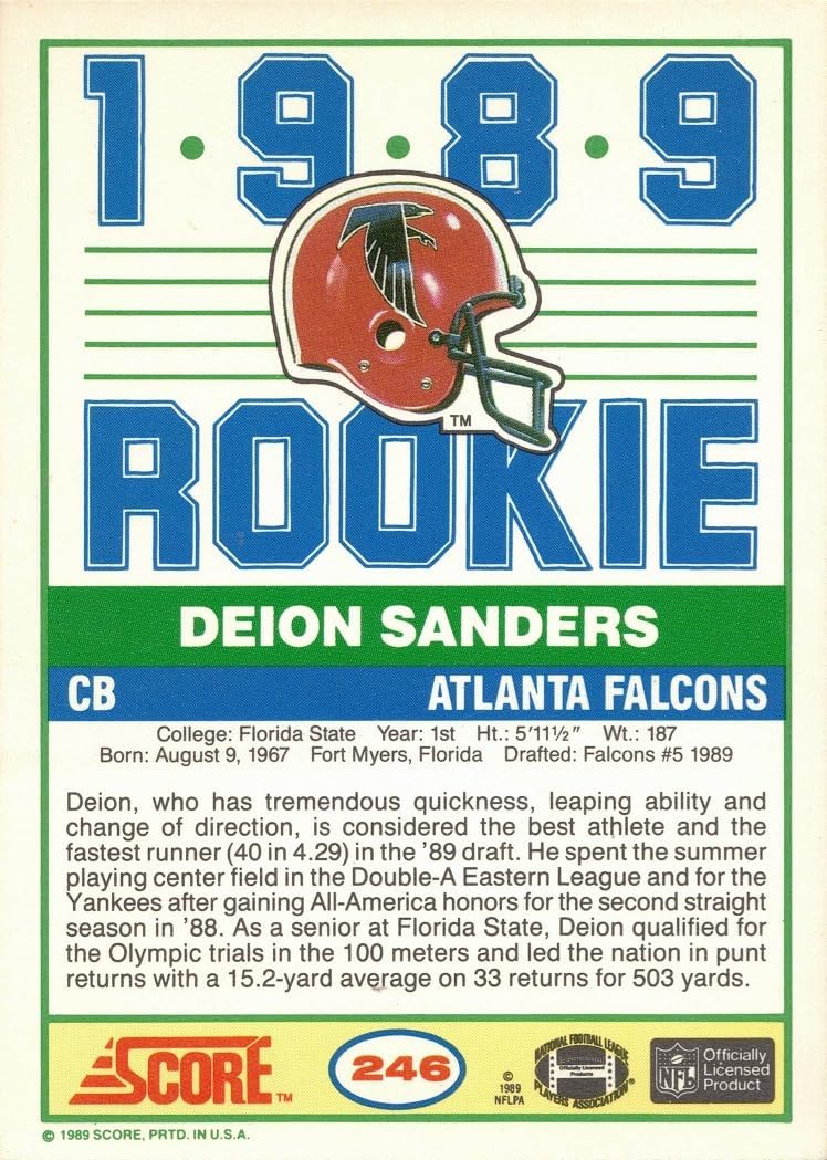 1989 Score #246 Deion Sanders (back)
