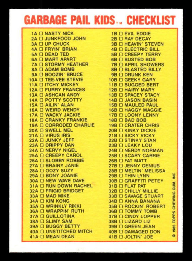 1985 Topps GPK #8a Garbage Pail Kids (Adam Bomb) (back)