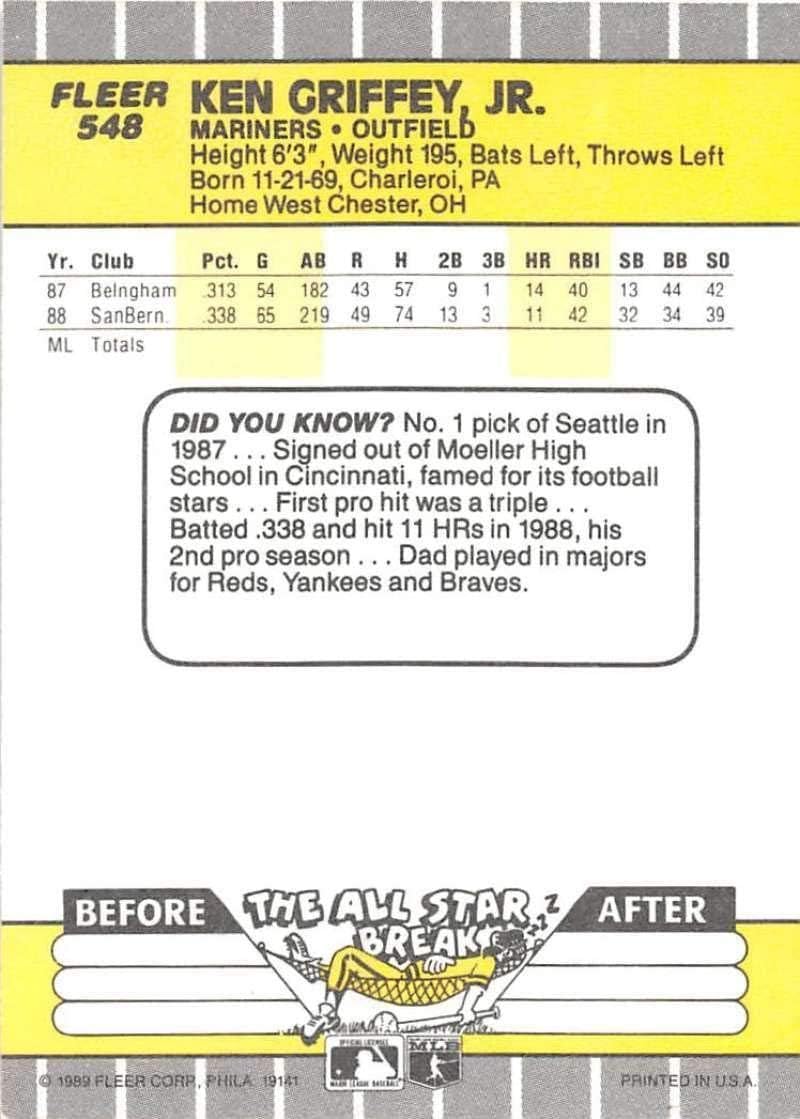 1989 Fleer #548 Ken Griffey Jr. (back)